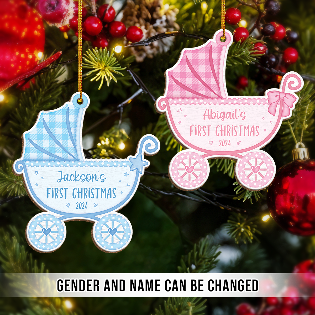 Personalized Baby's First Christmas Ornament - Custom Baby Carriage Wooden Ornament, Boys Girls Christmas Keepsake, Gift for New Mom New Dad