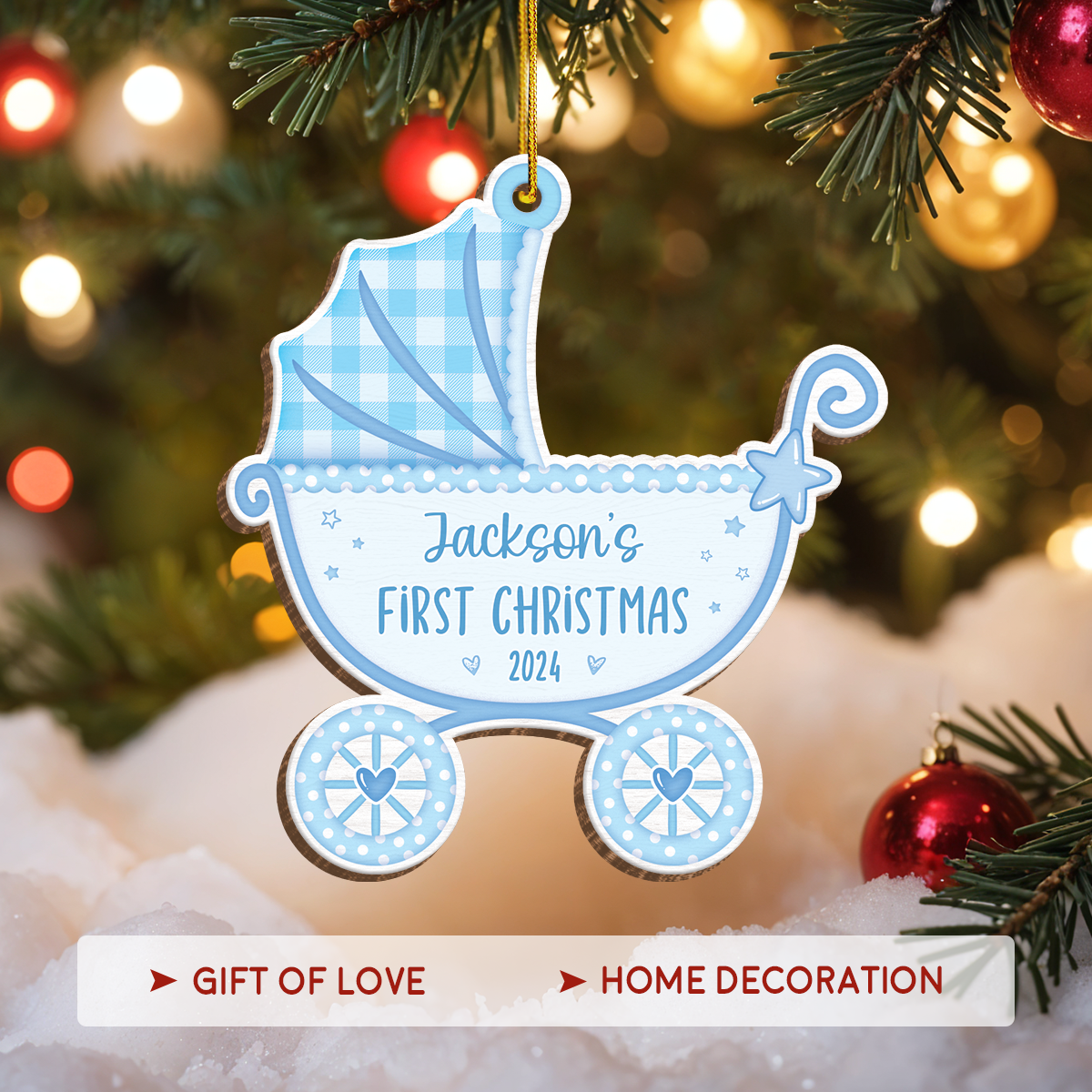 Personalized Baby's First Christmas Ornament - Custom Baby Carriage Wooden Ornament, Boys Girls Christmas Keepsake, Gift for New Mom New Dad