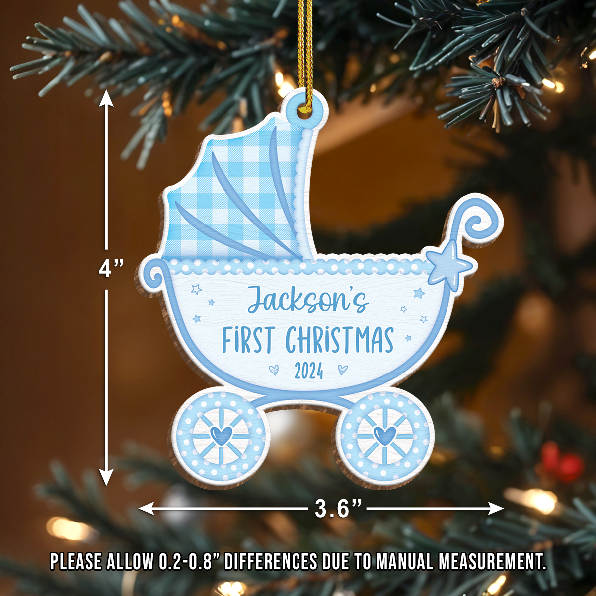 Personalized Baby's First Christmas Ornament - Custom Baby Carriage Wooden Ornament, Boys Girls Christmas Keepsake, Gift for New Mom New Dad
