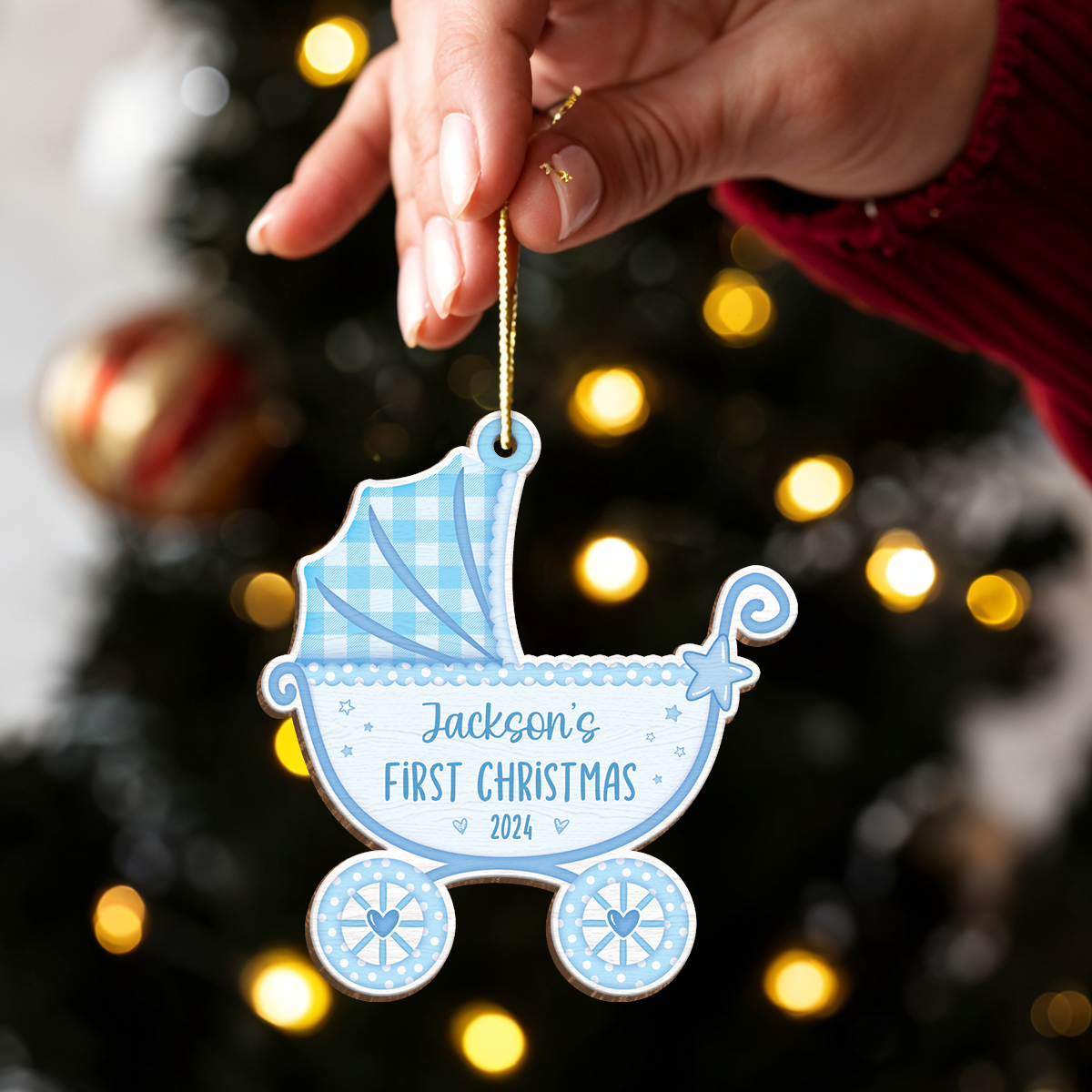Personalized Baby's First Christmas Ornament - Custom Baby Carriage Wooden Ornament, Boys Girls Christmas Keepsake, Gift for New Mom New Dad