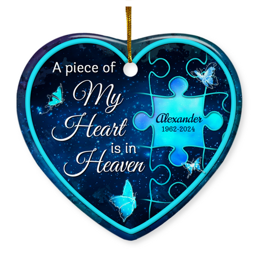 Personalized Memorial Ornaments A Piece of My Heart is in Heaven Ceramic Christmas Ornament in Loving Memory Sympathy Remembrance Keepsake Lost Loved One Gifts Xmas Tree Decorations