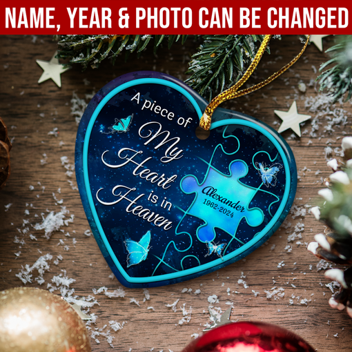 Personalized Memorial Ornaments A Piece of My Heart is in Heaven Ceramic Christmas Ornament in Loving Memory Sympathy Remembrance Keepsake Lost Loved One Gifts Xmas Tree Decorations