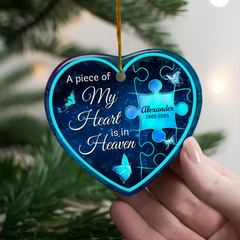 Personalized Memorial Ornaments A Piece of My Heart is in Heaven Ceramic Christmas Ornament in Loving Memory Sympathy Remembrance Keepsake Lost Loved One Gifts Xmas Tree Decorations