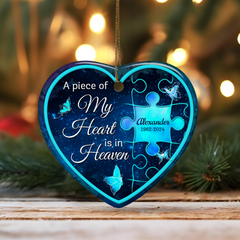 Personalized Memorial Ornaments A Piece of My Heart is in Heaven Ceramic Christmas Ornament in Loving Memory Sympathy Remembrance Keepsake Lost Loved One Gifts Xmas Tree Decorations