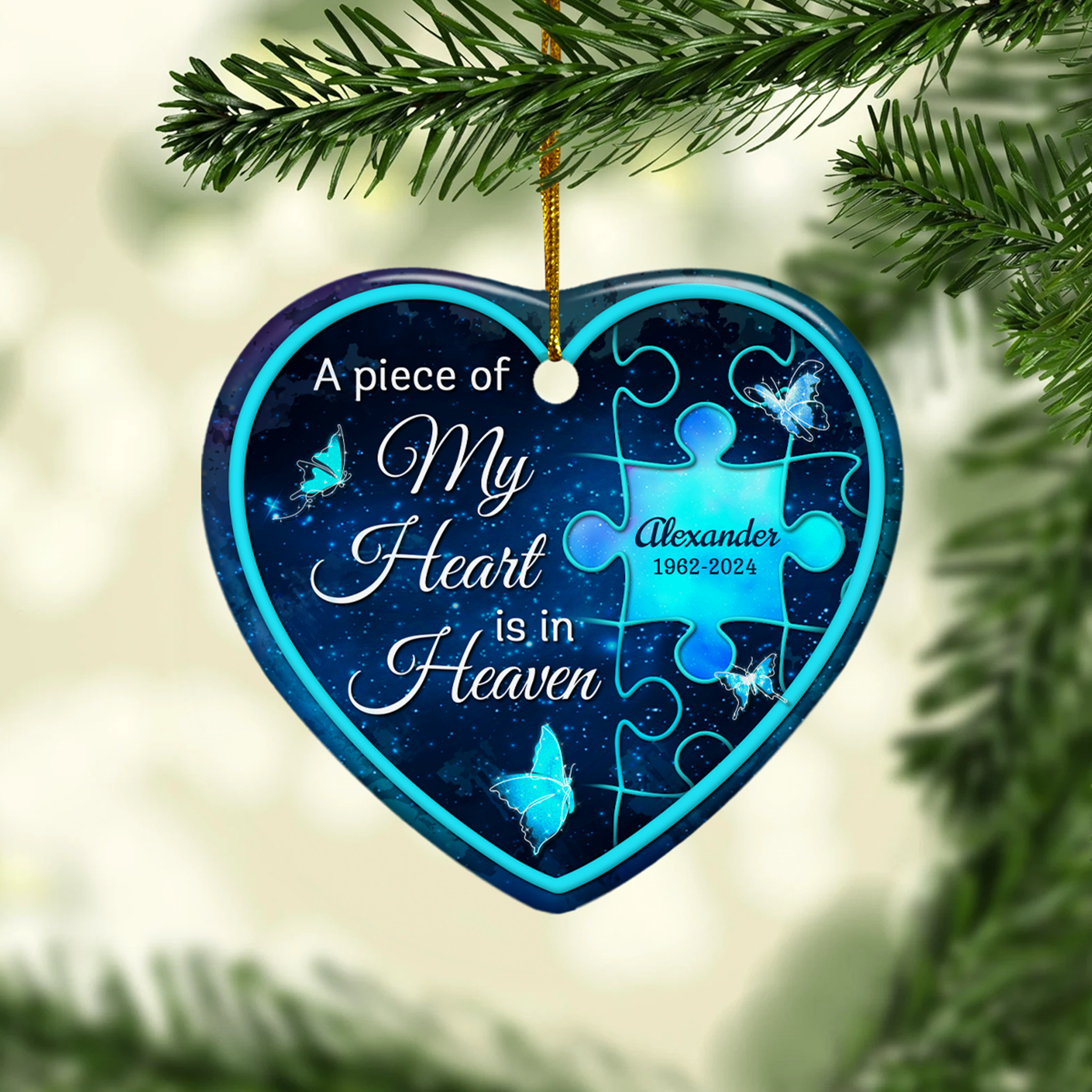 Personalized Memorial Ornaments A Piece of My Heart is in Heaven Ceramic Christmas Ornament in Loving Memory Sympathy Remembrance Keepsake Lost Loved One Gifts Xmas Tree Decorations
