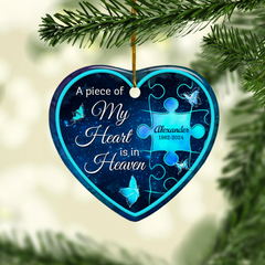 Personalized Memorial Ornaments A Piece of My Heart is in Heaven Ceramic Christmas Ornament in Loving Memory Sympathy Remembrance Keepsake Lost Loved One Gifts Xmas Tree Decorations