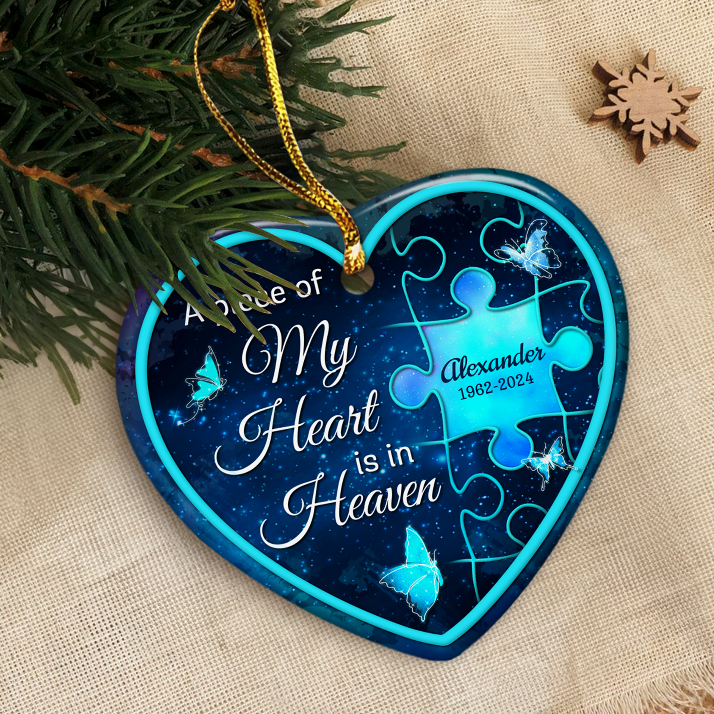 Personalized Memorial Ornaments A Piece of My Heart is in Heaven Ceramic Christmas Ornament in Loving Memory Sympathy Remembrance Keepsake Lost Loved One Gifts Xmas Tree Decorations