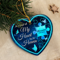 Personalized Memorial Ornaments A Piece of My Heart is in Heaven Ceramic Christmas Ornament in Loving Memory Sympathy Remembrance Keepsake Lost Loved One Gifts Xmas Tree Decorations
