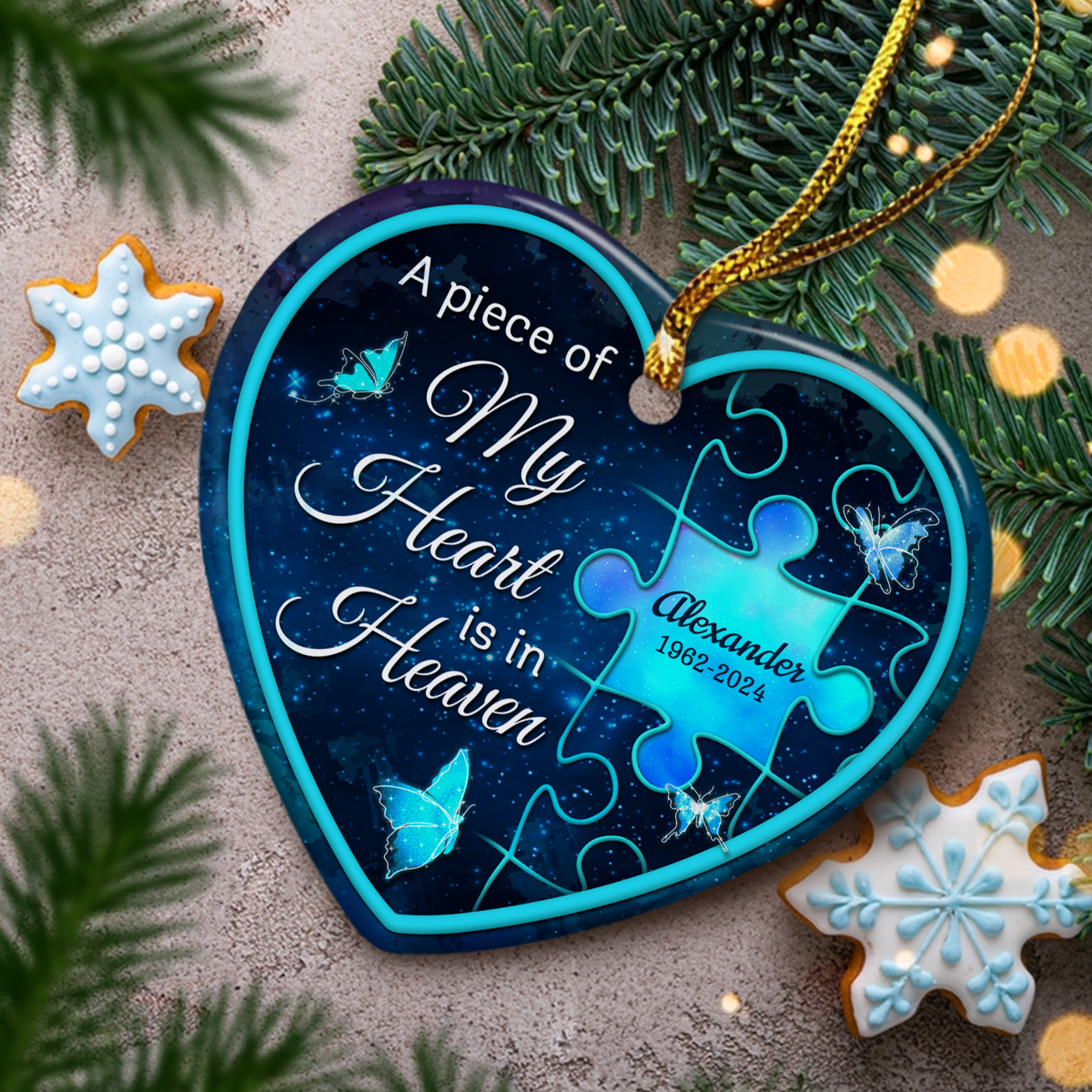 Personalized Memorial Ornaments A Piece of My Heart is in Heaven Ceramic Christmas Ornament in Loving Memory Sympathy Remembrance Keepsake Lost Loved One Gifts Xmas Tree Decorations