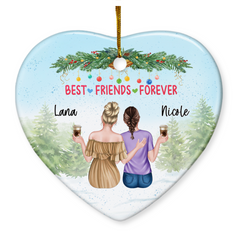 Personalized Best Friend Ornament Friendship Christmas Heart Ceramic Ornaments Keepsake Gifts for Bestie BFF Soul Sister Hanging Xmas Tree Decor