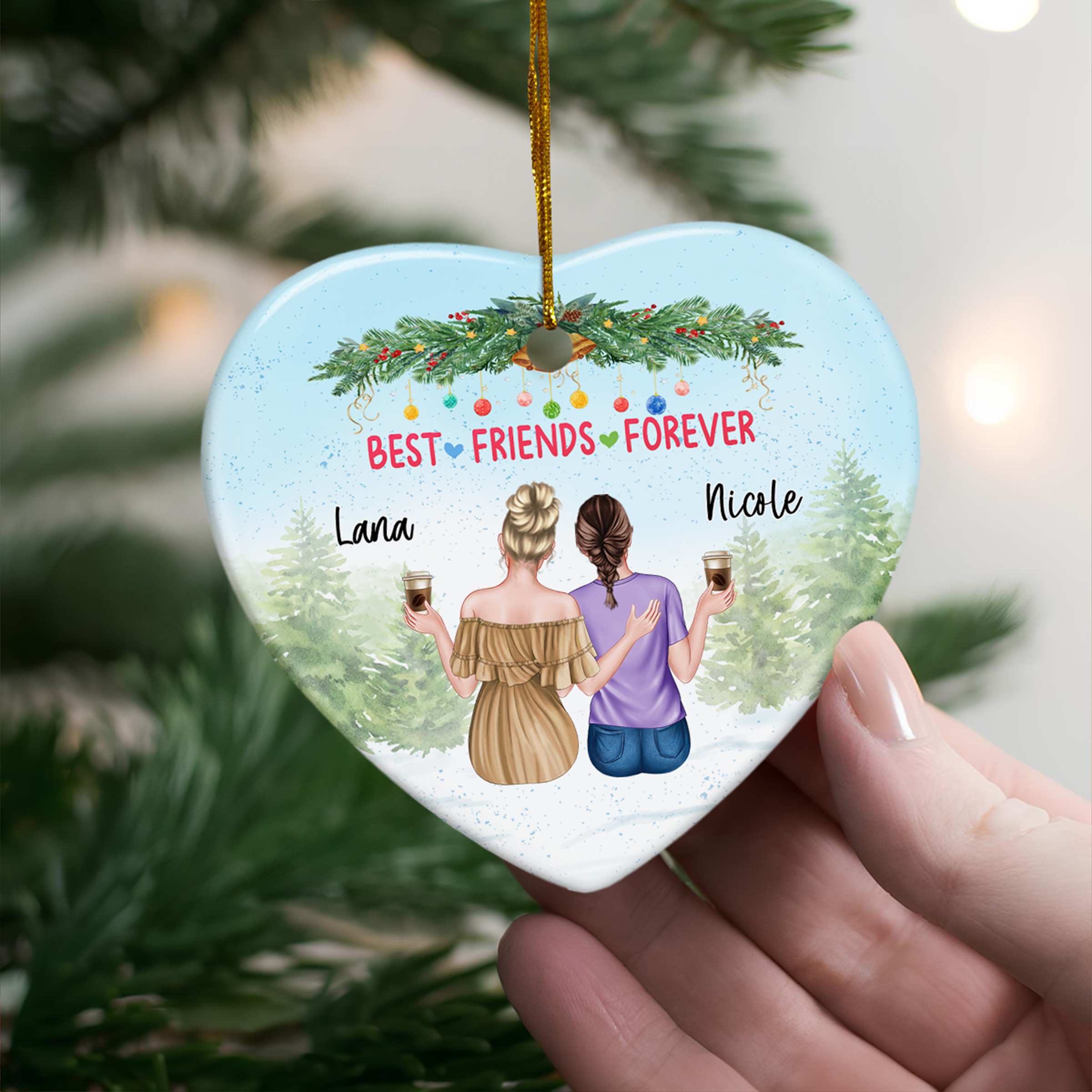 Personalized Best Friend Ornament Friendship Christmas Heart Ceramic Ornaments Keepsake Gifts for Bestie BFF Soul Sister Hanging Xmas Tree Decor