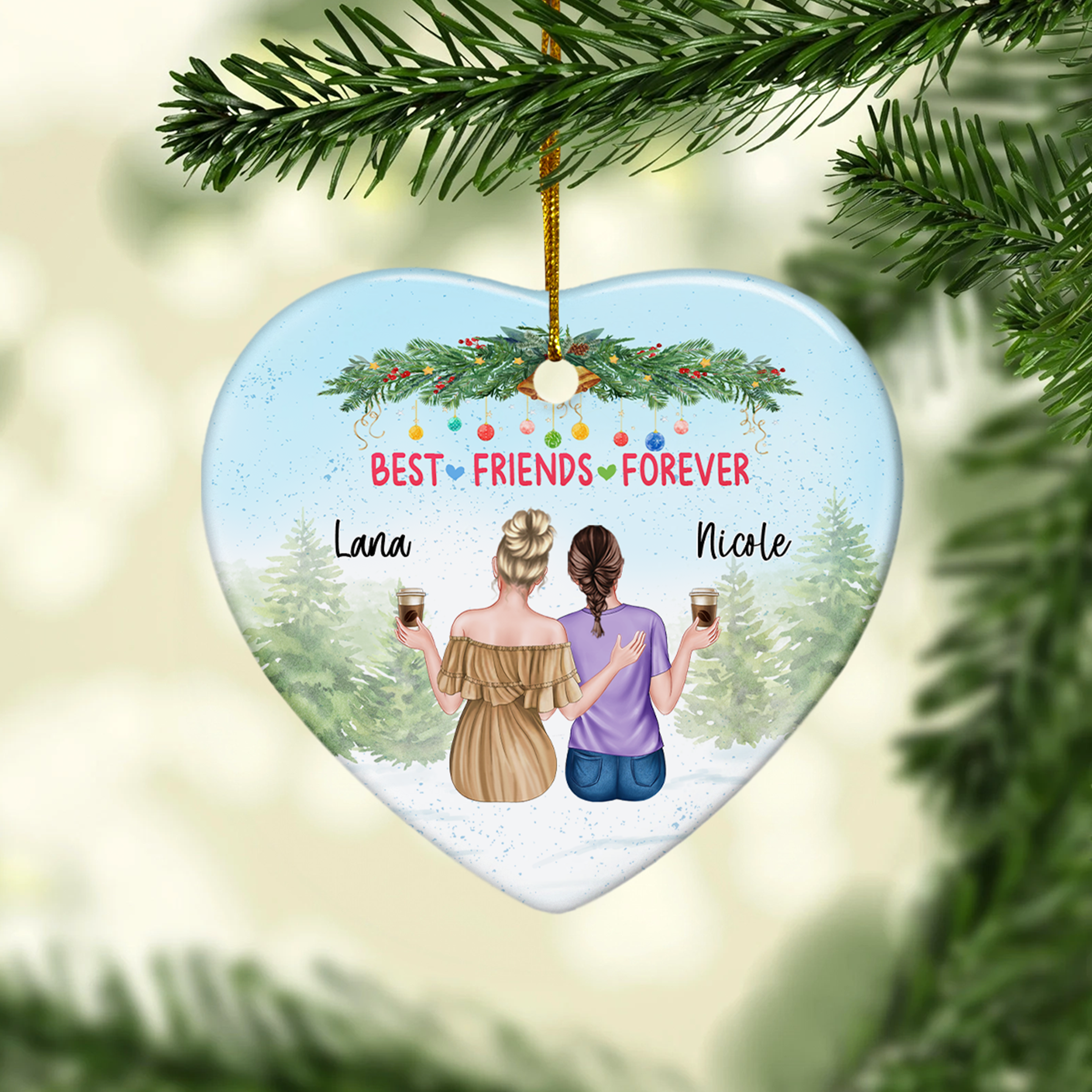 Personalized Best Friend Ornament Friendship Christmas Heart Ceramic Ornaments Keepsake Gifts for Bestie BFF Soul Sister Hanging Xmas Tree Decor
