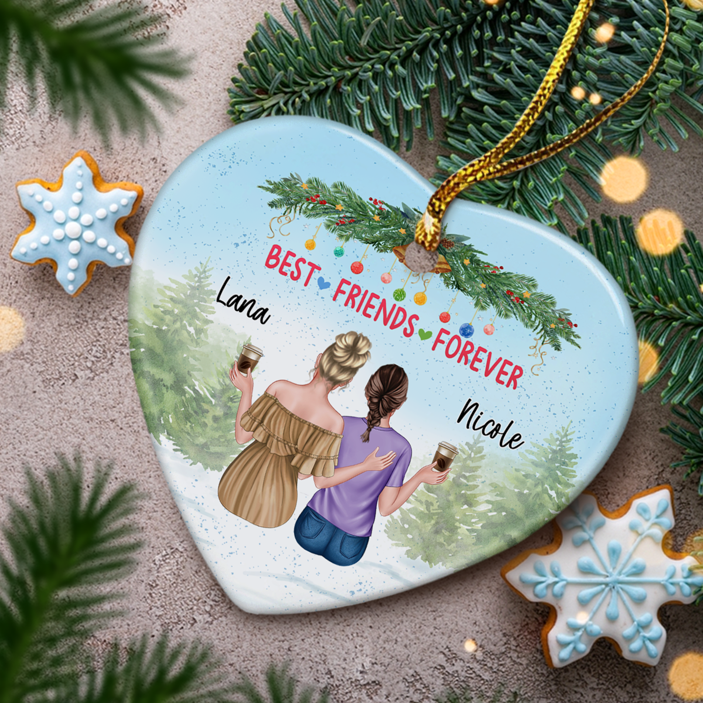 Personalized Best Friend Ornament Friendship Christmas Heart Ceramic Ornaments Keepsake Gifts for Bestie BFF Soul Sister Hanging Xmas Tree Decor