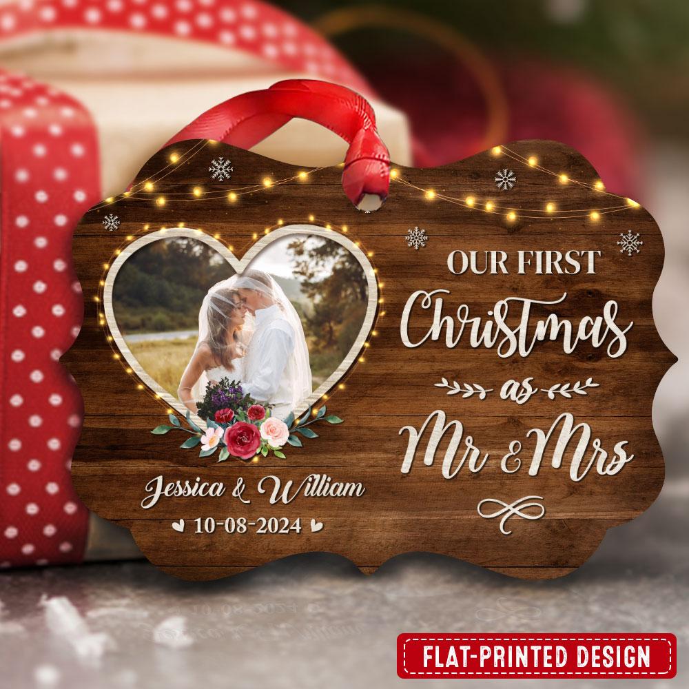Personalized First Christmas as Mr and Mrs Ornament Wedding Marriage Aluminum Ornaments Keepsake Gifts Hanging Christmas Tree Decorations