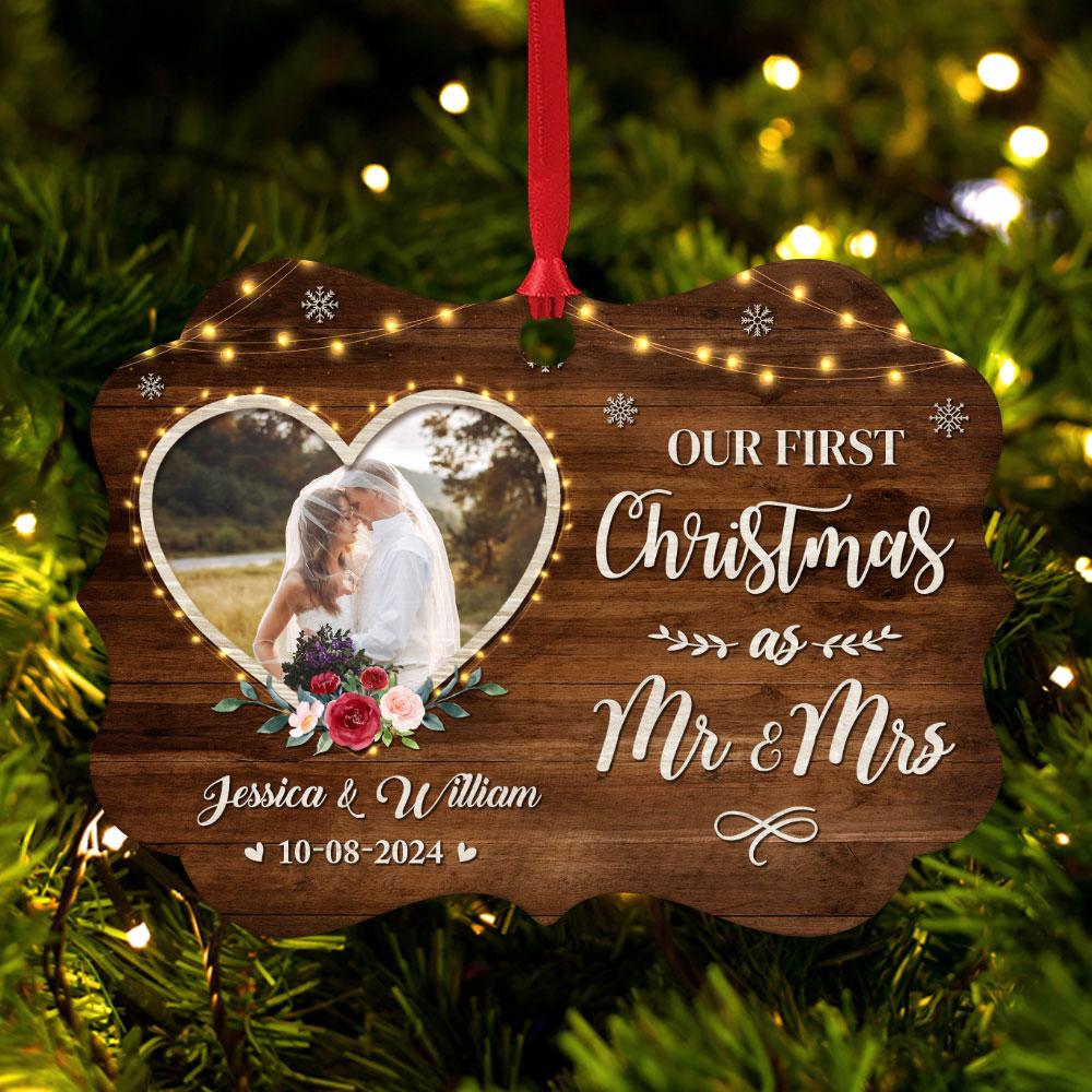 Personalized First Christmas as Mr and Mrs Ornament Wedding Marriage Aluminum Ornaments Keepsake Gifts Hanging Christmas Tree Decorations