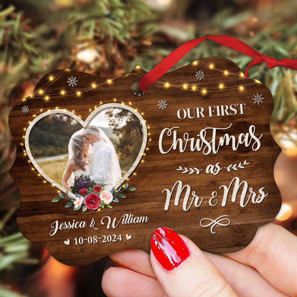 Personalized First Christmas as Mr and Mrs Ornament Wedding Marriage Aluminum Ornaments Keepsake Gifts Hanging Christmas Tree Decorations