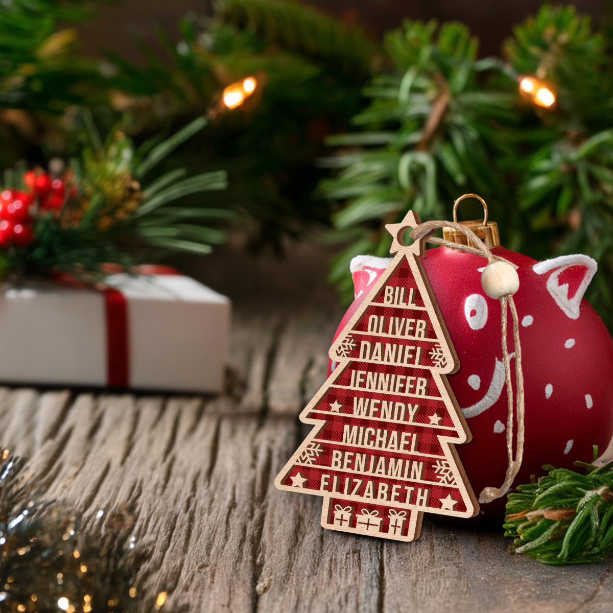 Personalized Family Christmas Ornament - 2 Layered Wooden Ornament, Christmas Hanging Tree Keepsake Gifts