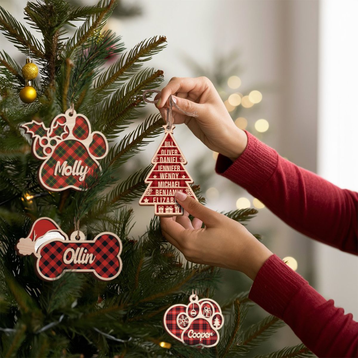 Personalized Family Christmas Ornament - 2 Layered Wooden Ornament, Christmas Hanging Tree Keepsake Gifts