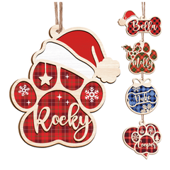 Personalized Pet Name Christmas Ornament - 2 Layered Wooden Design, Christmas Tree Keepsake for Pet Lovers, Dog Owners