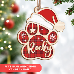 Personalized Pet Name Christmas Ornament - 2 Layered Wooden Design, Christmas Tree Keepsake for Pet Lovers, Dog Owners