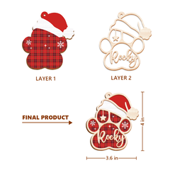 Personalized Pet Name Christmas Ornament - 2 Layered Wooden Design, Christmas Tree Keepsake for Pet Lovers, Dog Owners