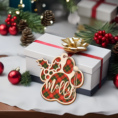 Personalized Pet Name Christmas Ornament - 2 Layered Wooden Design, Christmas Tree Keepsake for Pet Lovers, Dog Owners