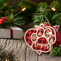 Personalized Pet Name Christmas Ornament - 2 Layered Wooden Design, Christmas Tree Keepsake for Pet Lovers, Dog Owners