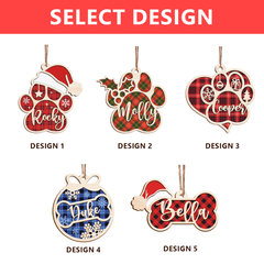 Personalized Pet Name Christmas Ornament - 2 Layered Wooden Design, Christmas Tree Keepsake for Pet Lovers, Dog Owners