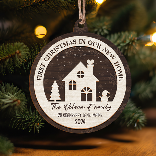 Personalized New Home Christmas Ornament - 2 Layered Wooden Design, House Warming Gifts, Christmas Hanging Decor