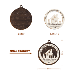 Personalized New Home Christmas Ornament - 2 Layered Wooden Design, House Warming Gifts, Christmas Hanging Decor