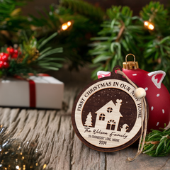 Personalized New Home Christmas Ornament - 2 Layered Wooden Design, House Warming Gifts, Christmas Hanging Decor