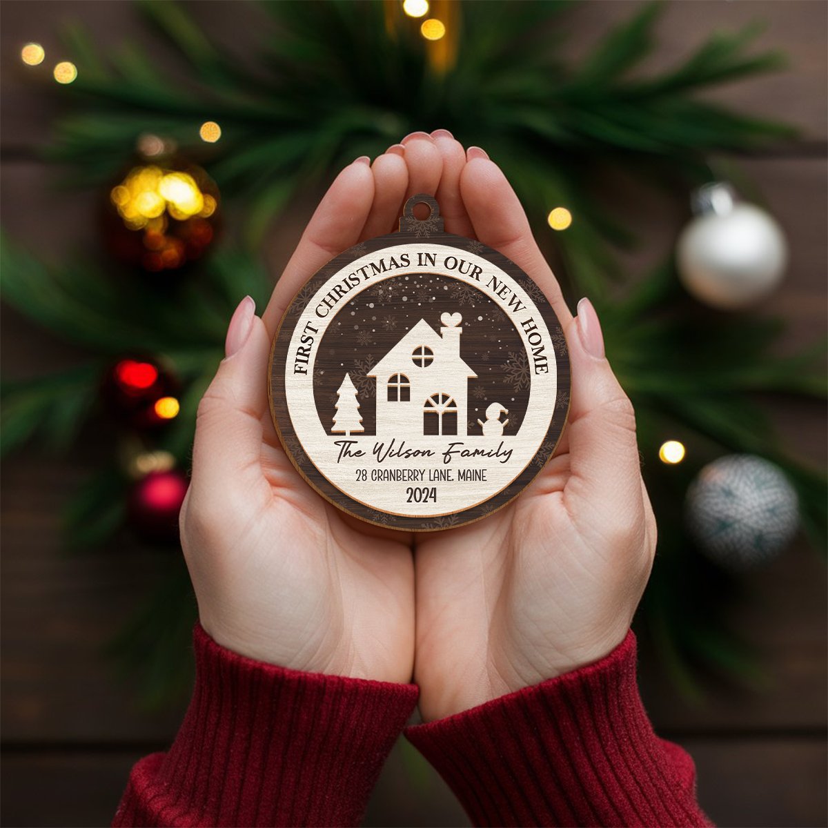 Personalized New Home Christmas Ornament - 2 Layered Wooden Design, House Warming Gifts, Christmas Hanging Decor