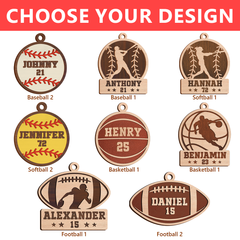 Personalized Christmas Ornament for Sports Players - 2 Layered Wooden Design, Gifts for Baseball, Softball, Basketball, Football Lovers, Men Women Boys Girls