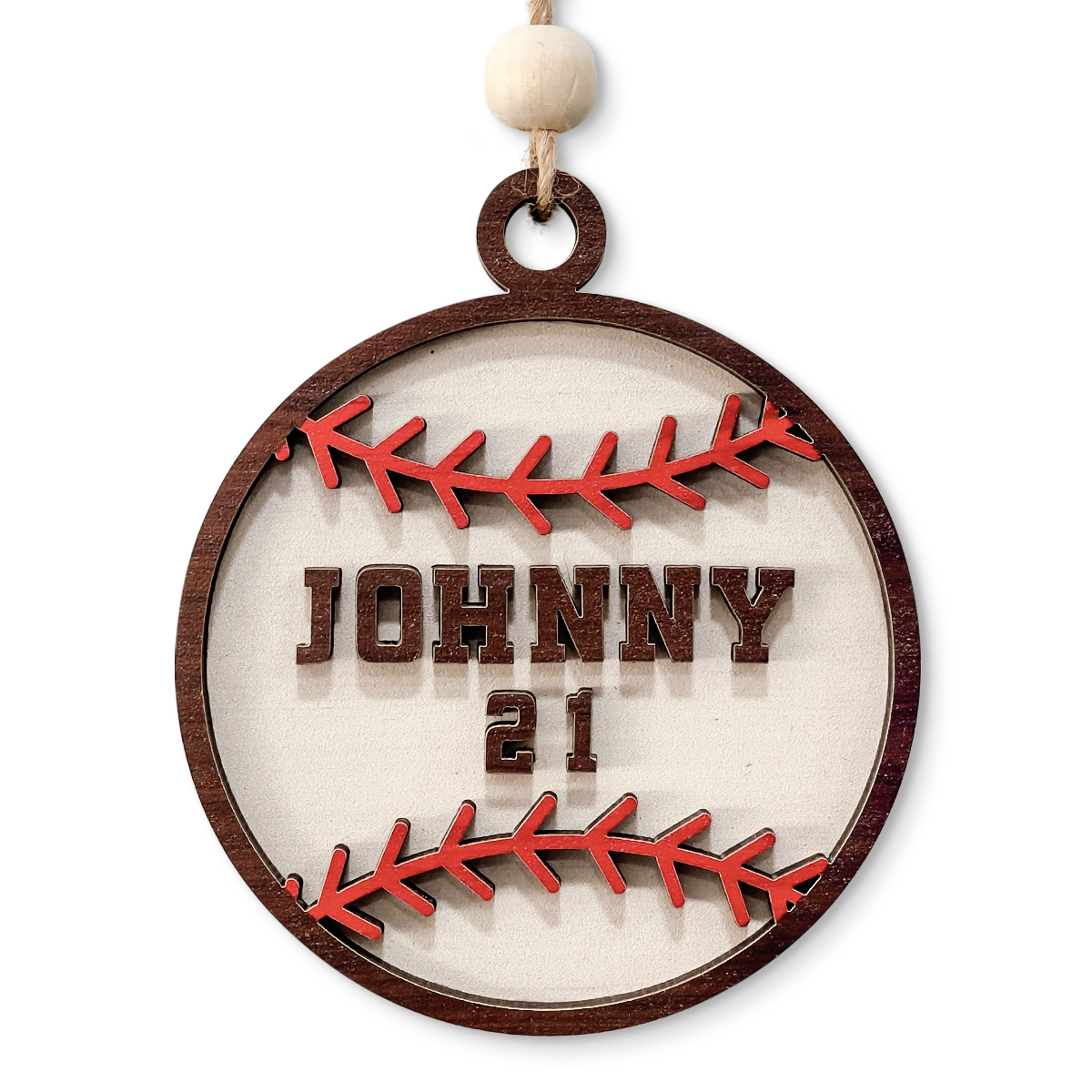 Personalized Christmas Ornament for Sports Players - 2 Layered Wooden Design, Gifts for Baseball, Softball, Basketball, Football Lovers, Men Women Boys Girls