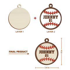 Personalized Christmas Ornament for Sports Players - 2 Layered Wooden Design, Gifts for Baseball, Softball, Basketball, Football Lovers, Men Women Boys Girls