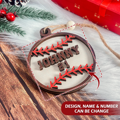 Personalized Christmas Ornament for Sports Players - 2 Layered Wooden Design, Gifts for Baseball, Softball, Basketball, Football Lovers, Men Women Boys Girls