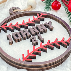 Personalized Christmas Ornament for Sports Players - 2 Layered Wooden Design, Gifts for Baseball, Softball, Basketball, Football Lovers, Men Women Boys Girls