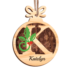 Personalized Christmas Ornament Initial with Name - 2 Layered Wooden Design, Custom Monogram Ornament, Christmas Hanging Decor Gifts for Women Boys Girls