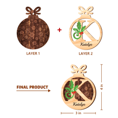 Personalized Christmas Ornament Initial with Name - 2 Layered Wooden Design, Custom Monogram Ornament, Christmas Hanging Decor Gifts for Women Boys Girls