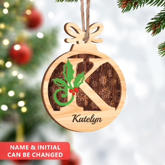 Personalized Christmas Ornament Initial with Name - 2 Layered Wooden Design, Custom Monogram Ornament, Christmas Hanging Decor Gifts for Women Boys Girls