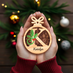 Personalized Christmas Ornament Initial with Name - 2 Layered Wooden Design, Custom Monogram Ornament, Christmas Hanging Decor Gifts for Women Boys Girls