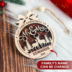 Personalized Christmas Ornament for Couples - Just Married, 2 Layered Wooden Design, First Christmas Keepsake