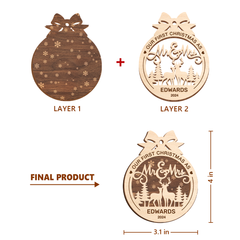 Personalized Christmas Ornament for Couples - Just Married, 2 Layered Wooden Design, First Christmas Keepsake