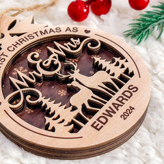Personalized Christmas Ornament for Couples - Just Married, 2 Layered Wooden Design, First Christmas Keepsake