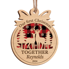 Personalized Gift for Couples - First Christmas Together Ornament, 2 Layered Wooden Design, Wedding Keepsake