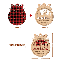 Personalized Gift for Couples - First Christmas Together Ornament, 2 Layered Wooden Design, Wedding Keepsake