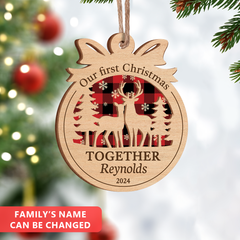 Personalized Gift for Couples - First Christmas Together Ornament, 2 Layered Wooden Design, Wedding Keepsake