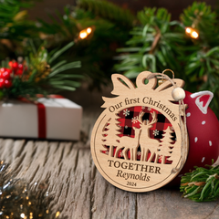 Personalized Gift for Couples - First Christmas Together Ornament, 2 Layered Wooden Design, Wedding Keepsake