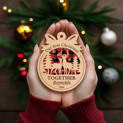 Personalized Gift for Couples - First Christmas Together Ornament, 2 Layered Wooden Design, Wedding Keepsake