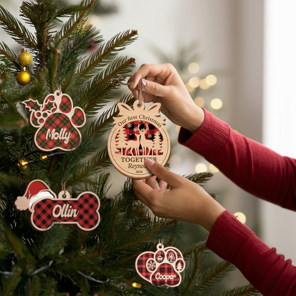Personalized Gift for Couples - First Christmas Together Ornament, 2 Layered Wooden Design, Wedding Keepsake